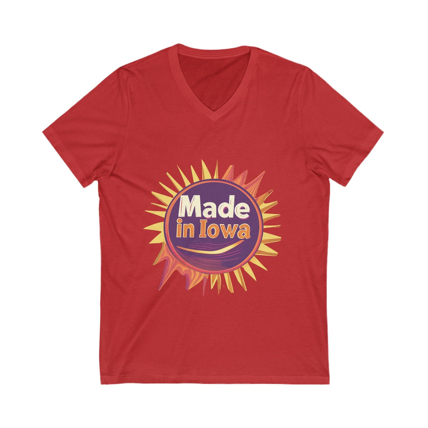 Made in Iowa Retro Sunburst V-Neck T-Shirt | Local Pride State Design Unisex Tee