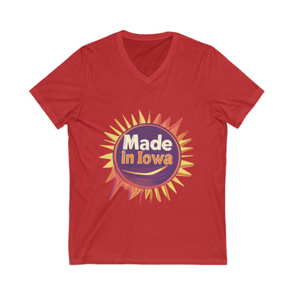 Made in Iowa Retro Sunburst V-Neck T-Shirt | Local Pride State Design Unisex Tee