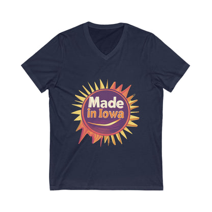 Made in Iowa Retro Sunburst V-Neck T-Shirt | Local Pride State Design Unisex Tee