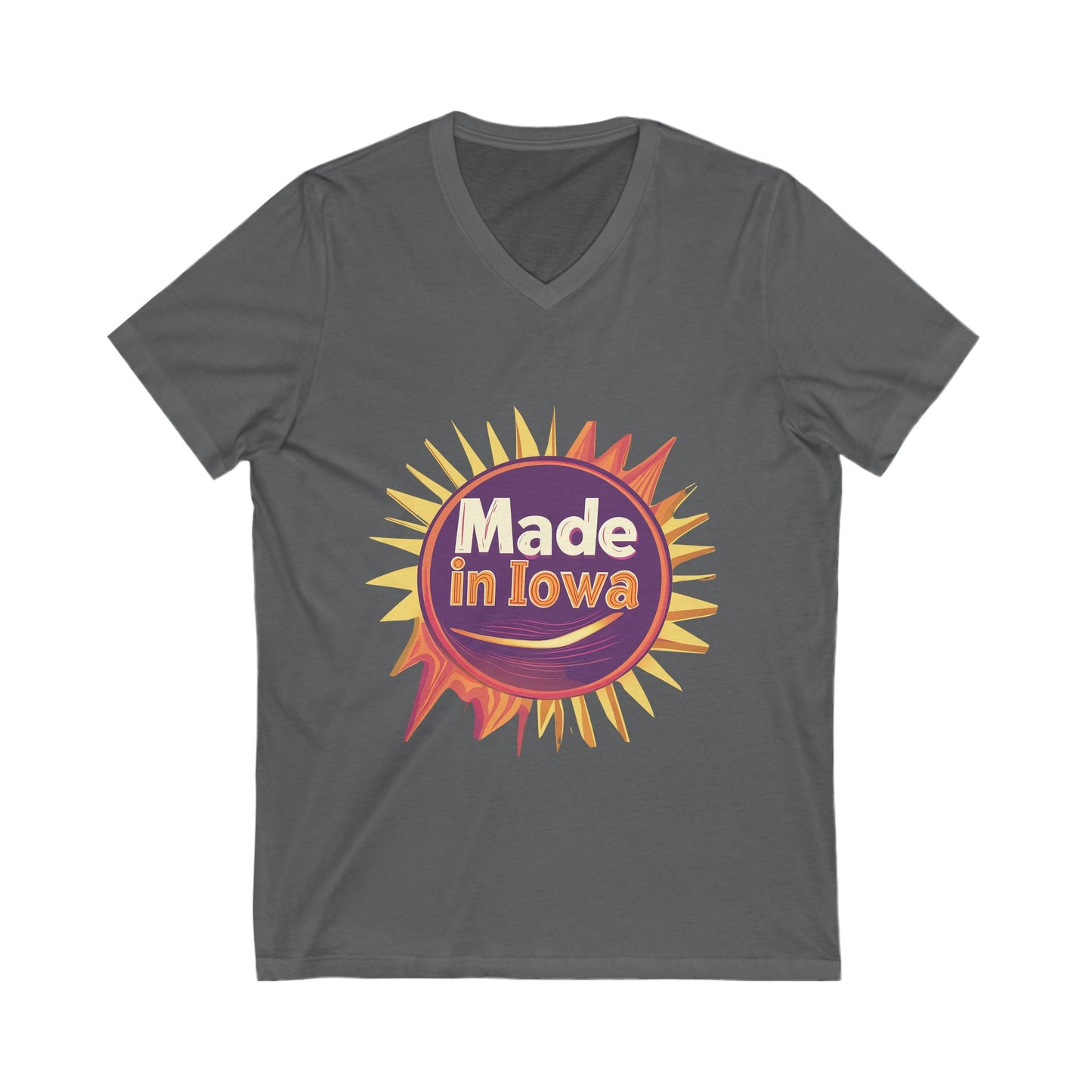 Made in Iowa Retro Sunburst V-Neck T-Shirt | Local Pride State Design Unisex Tee