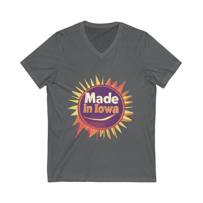 Made in Iowa Retro Sunburst V-Neck T-Shirt | Local Pride State Design Unisex Tee