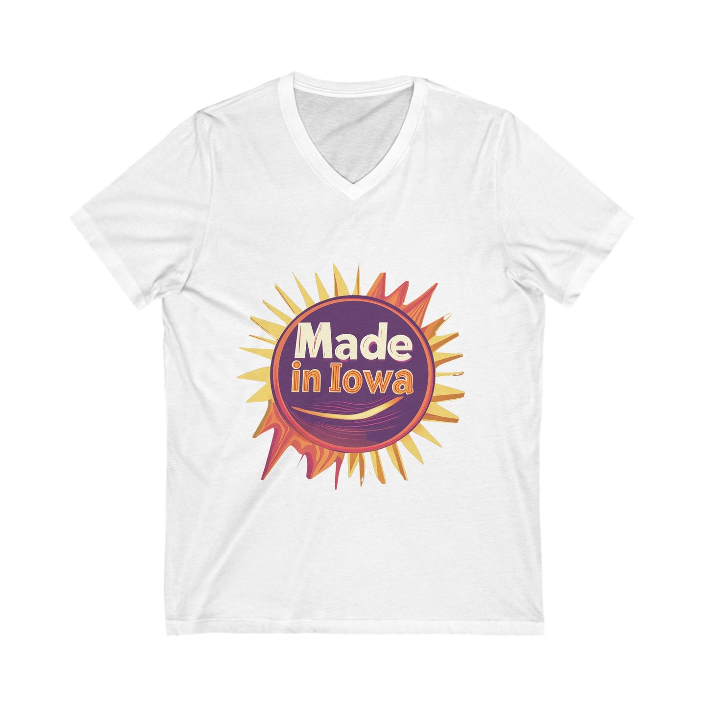 Made in Iowa Retro Sunburst V-Neck T-Shirt | Local Pride State Design Unisex Tee