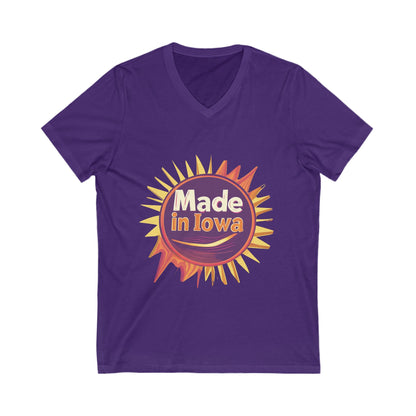 Made in Iowa Retro Sunburst V-Neck T-Shirt | Local Pride State Design Unisex Tee