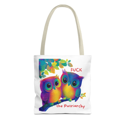Rainbow Owls Feminist Statement Tote Bag | Patriarchy Protest Accessory