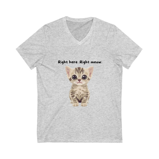 Right Here Right Meow Cute Kitten V-Neck T-Shirt | Cat Lover Gift | Kawaii Pet Unisex Tee