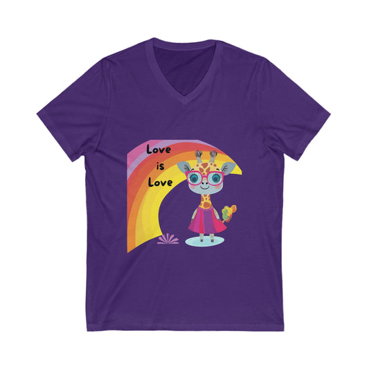 Love is Love Rainbow Giraffe V-Neck | Cute LGBTQ Pride Kawaii T-Shirt