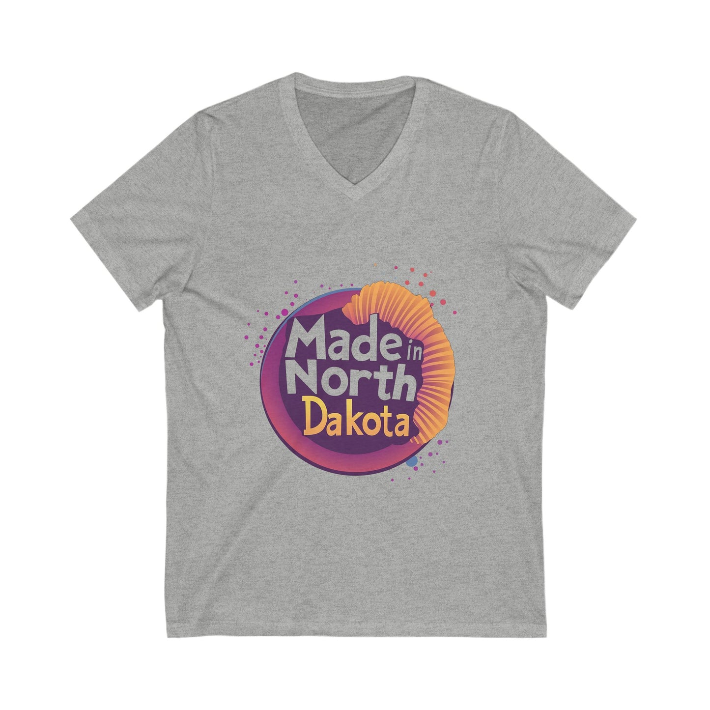 Made in North Dakota Retro V-Neck T-Shirt | Sunset Circle Design | State Pride Unisex Tee