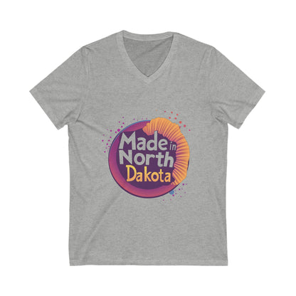 Made in North Dakota Retro V-Neck T-Shirt | Sunset Circle Design | State Pride Unisex Tee