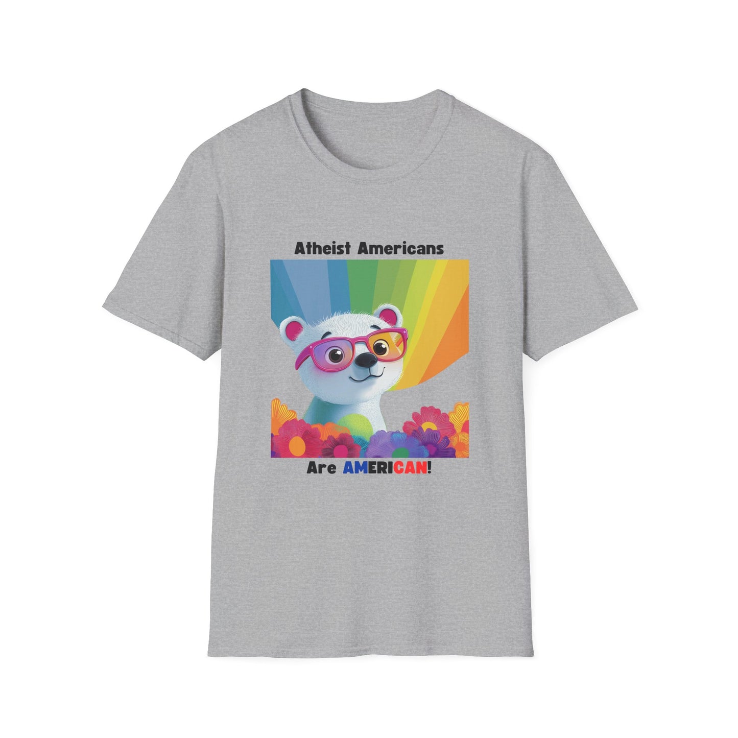 Cute Atheist Pride Bear Rainbow T-Shirt | Kawaii Activism Unisex Tee