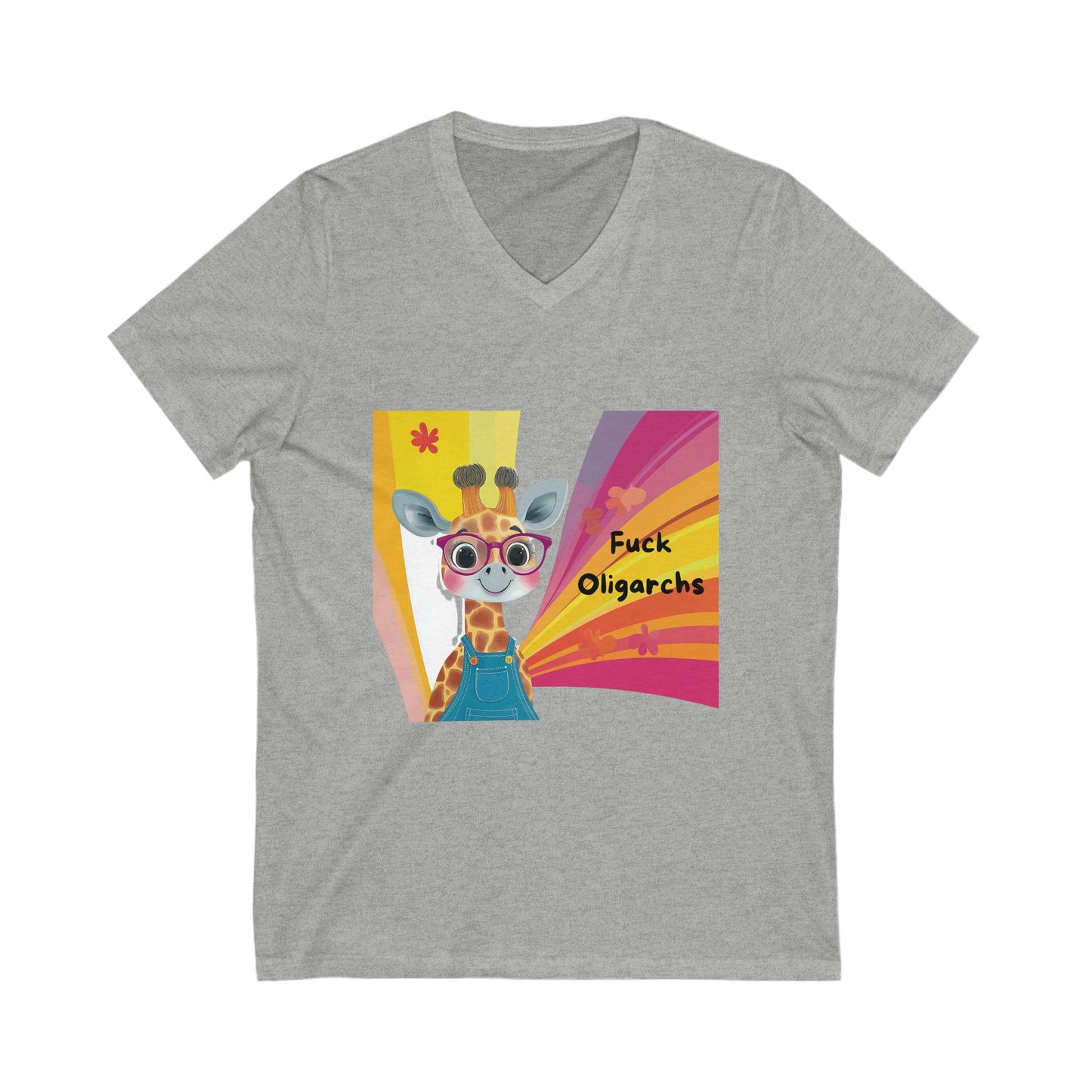 Kawaii Giraffe Economic Justice V-Neck | Cute Activist Unisex Tee