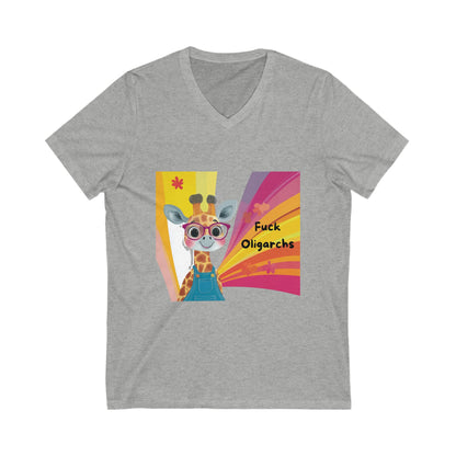 Kawaii Giraffe Economic Justice V-Neck | Cute Activist Unisex Tee