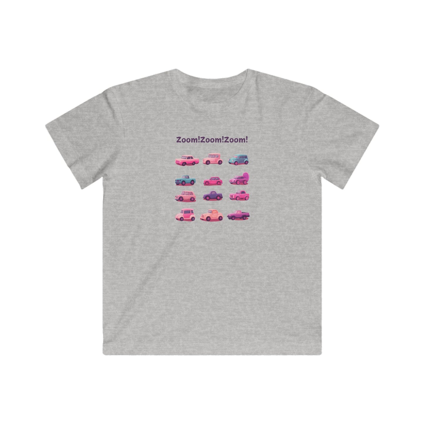 Zoom! Zoom! Kids Car T-Shirt | Kawaii Vehicle Grid Design | Cute Unisex Children's Tee