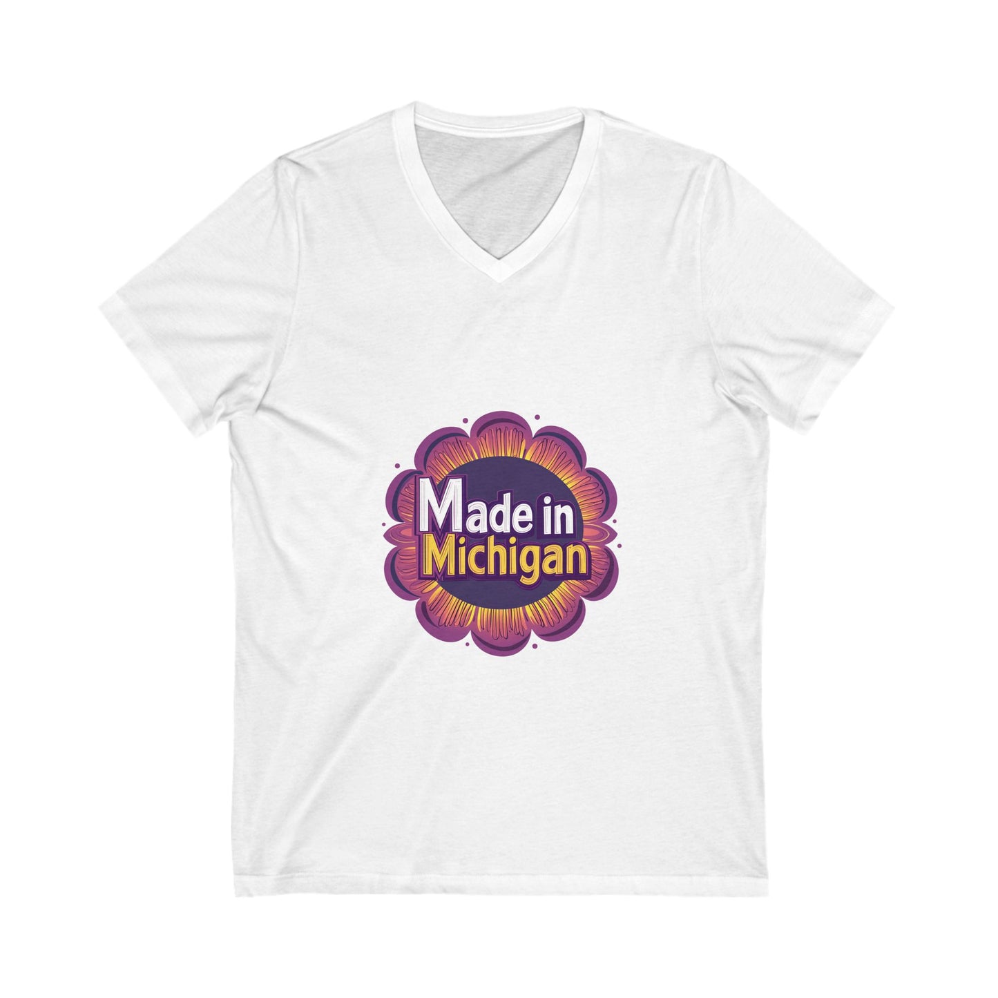 Made in Michigan Retro Flower V-Neck T-Shirt | State Pride Unisex Tee