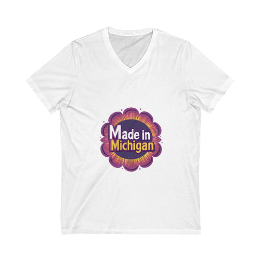 Made in Michigan Retro Flower V-Neck T-Shirt | State Pride Unisex Tee