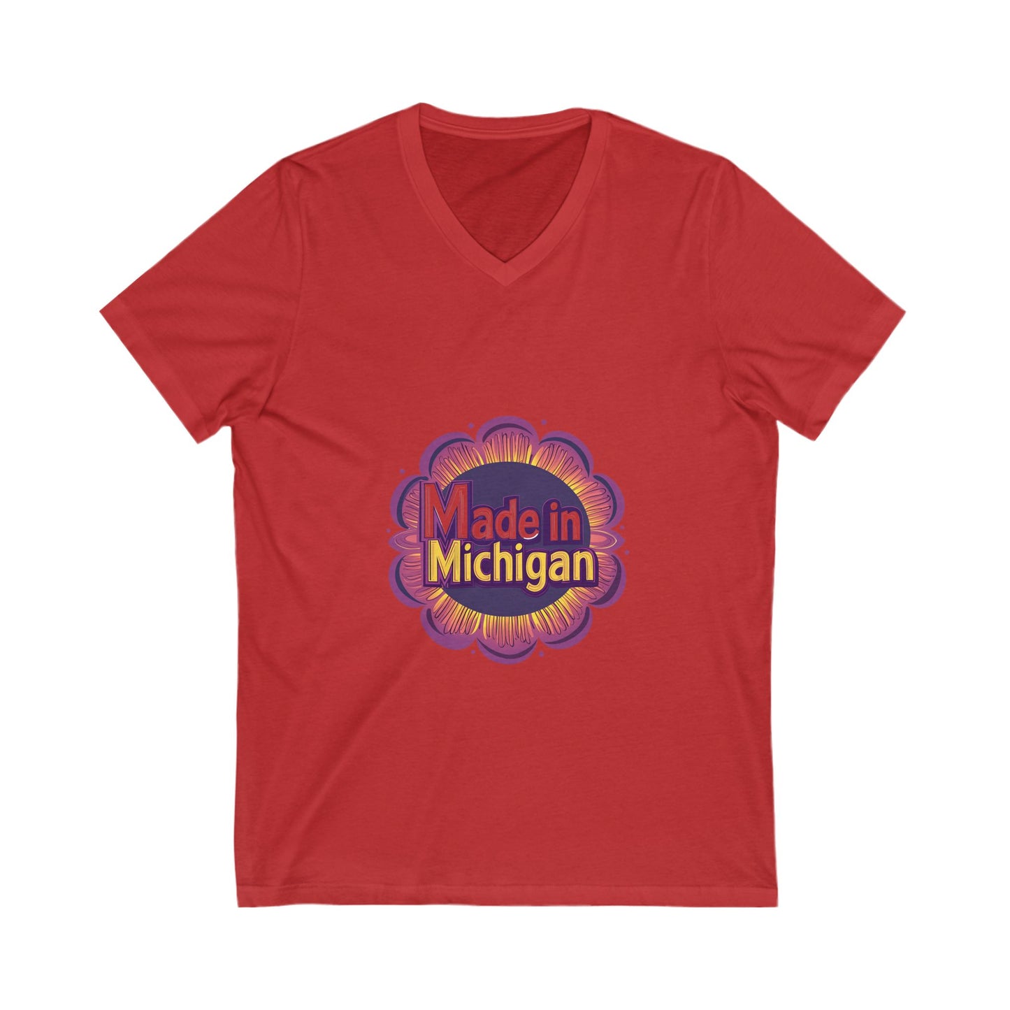 Made in Michigan Retro Flower V-Neck T-Shirt | State Pride Unisex Tee