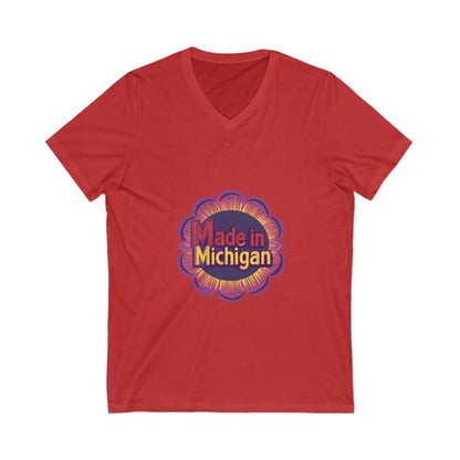 Made in Michigan Retro Flower V-Neck T-Shirt | State Pride Unisex Tee