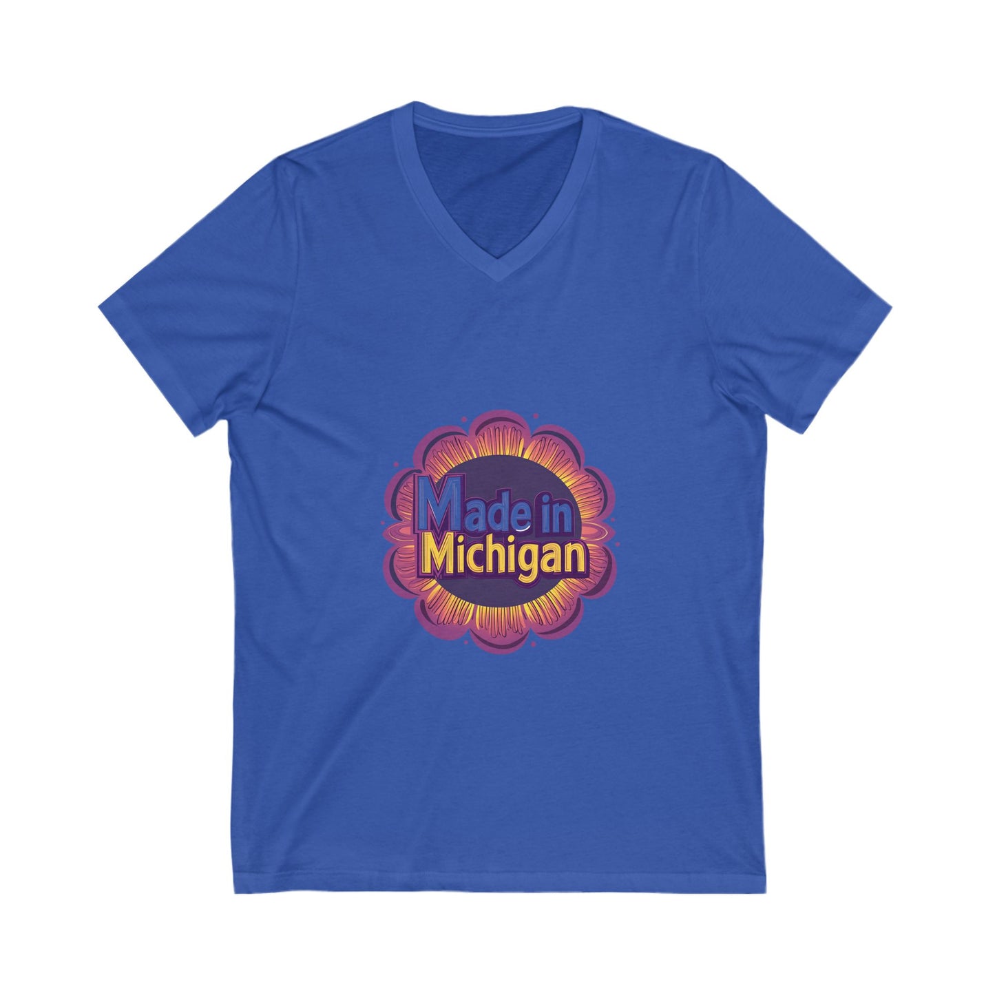Made in Michigan Retro Flower V-Neck T-Shirt | State Pride Unisex Tee