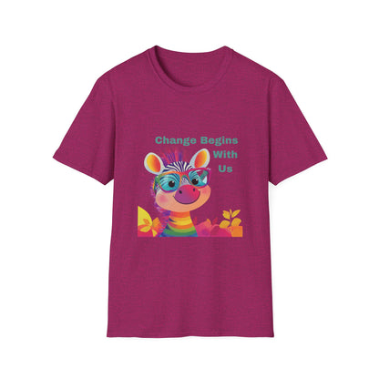 Cute Activist Giraffe T-Shirt | Change Begins With Us | Kawaii Empowerment Tee