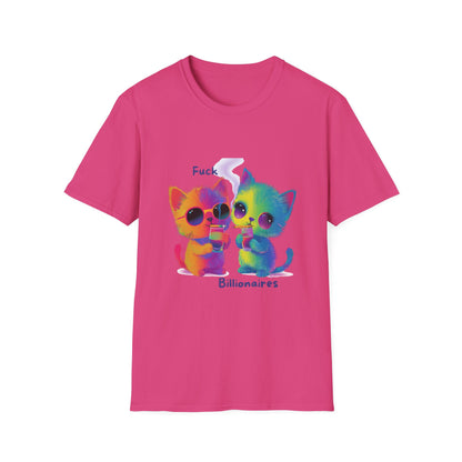 Colorful Cat Protest T-Shirt | Anti-Billionaire Rainbow Kitty Tee
