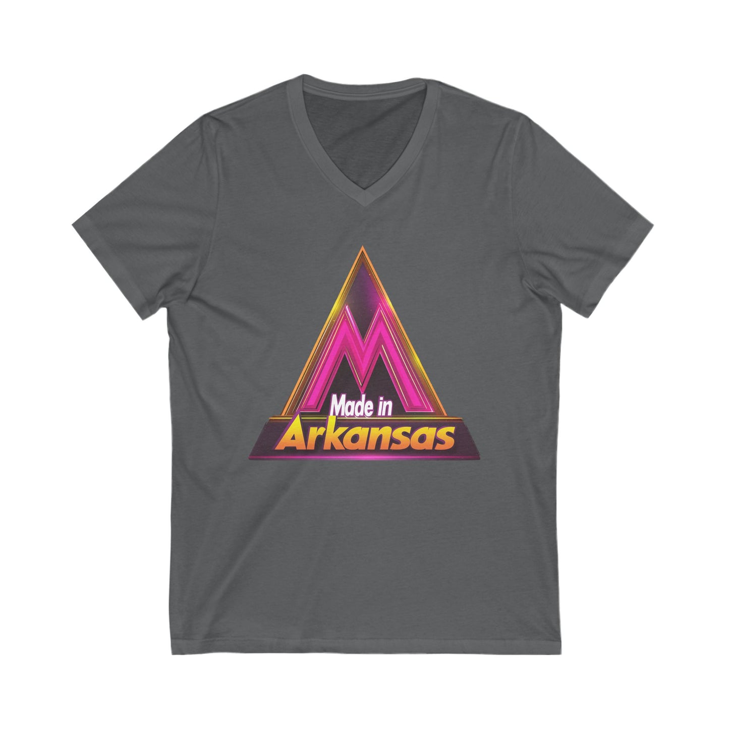 Made in Arkansas Retro Triangle V-Neck | Metallic Pink & Gold State Pride Tee