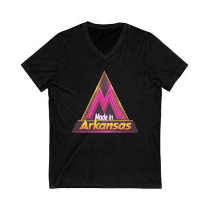 Made in Arkansas Retro Triangle V-Neck | Metallic Pink & Gold State Pride Tee