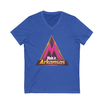 Made in Arkansas Retro Triangle V-Neck | Metallic Pink & Gold State Pride Tee