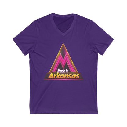 Made in Arkansas Retro Triangle V-Neck | Metallic Pink & Gold State Pride Tee
