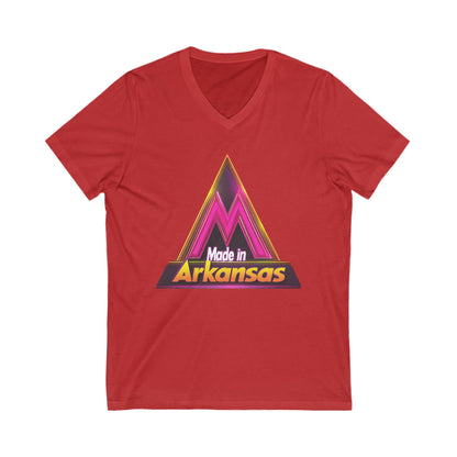 Made in Arkansas Retro Triangle V-Neck | Metallic Pink & Gold State Pride Tee