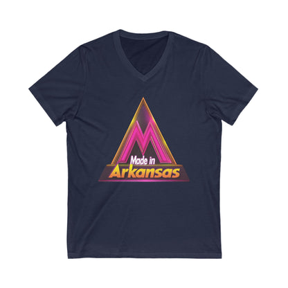 Made in Arkansas Retro Triangle V-Neck | Metallic Pink & Gold State Pride Tee