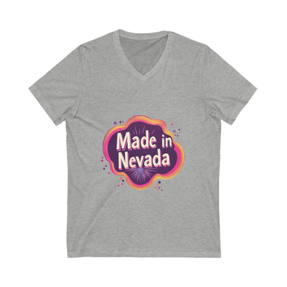 Made in Nevada V-Neck T-Shirt | Retro State Pride Design | Vintage Neon Unisex Tee