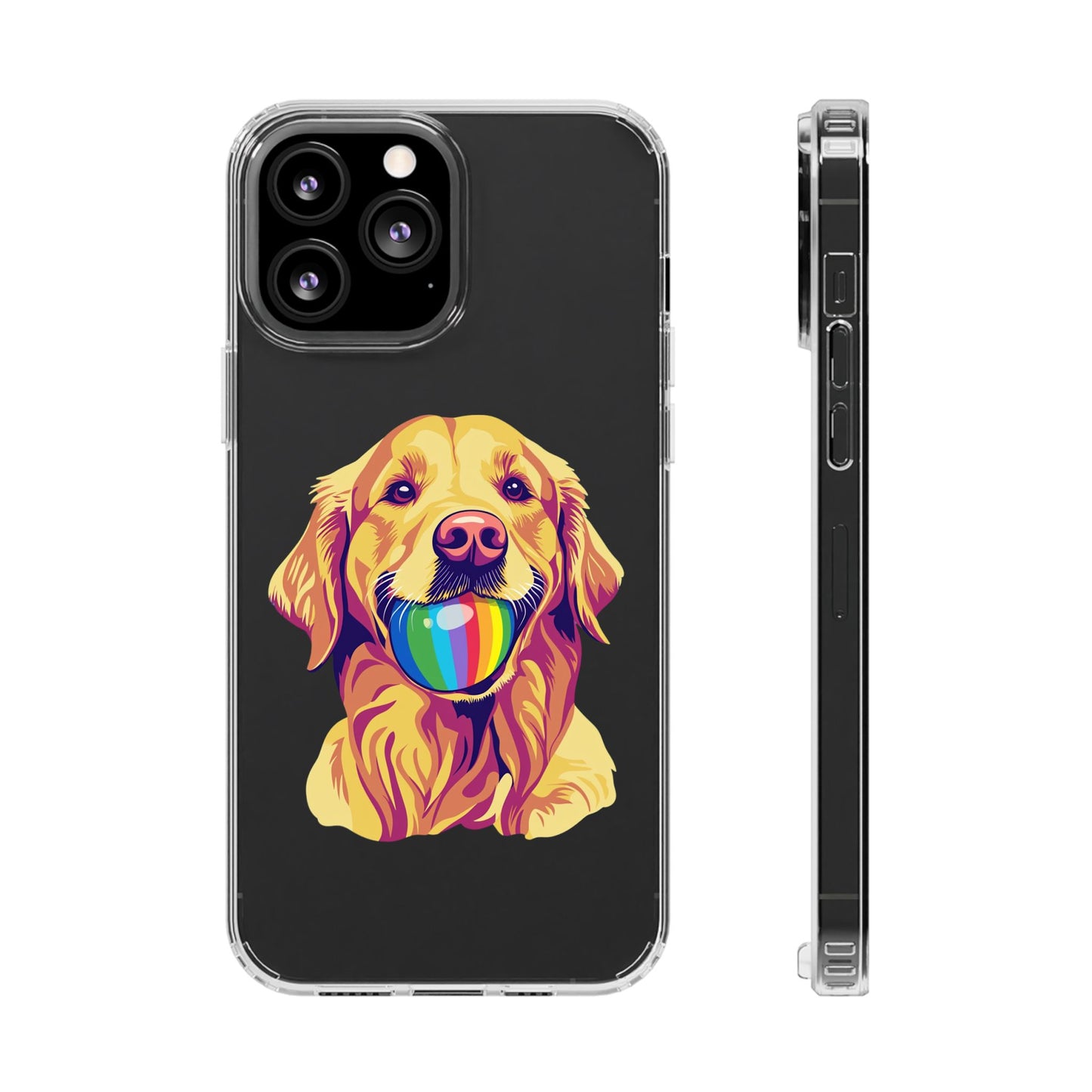 Rainbow Ball Golden Retriever Clear Phone Case | LGBTQ+ Pride Pet Lover Gift