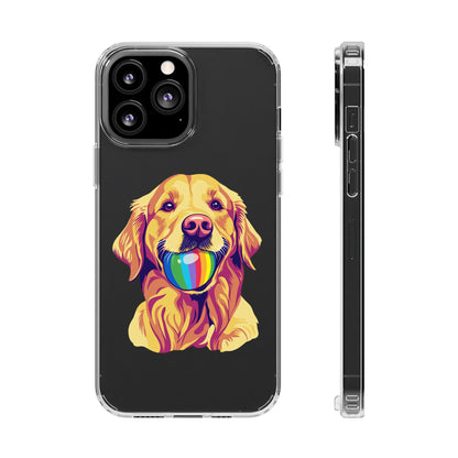 Rainbow Ball Golden Retriever Clear Phone Case | LGBTQ+ Pride Pet Lover Gift