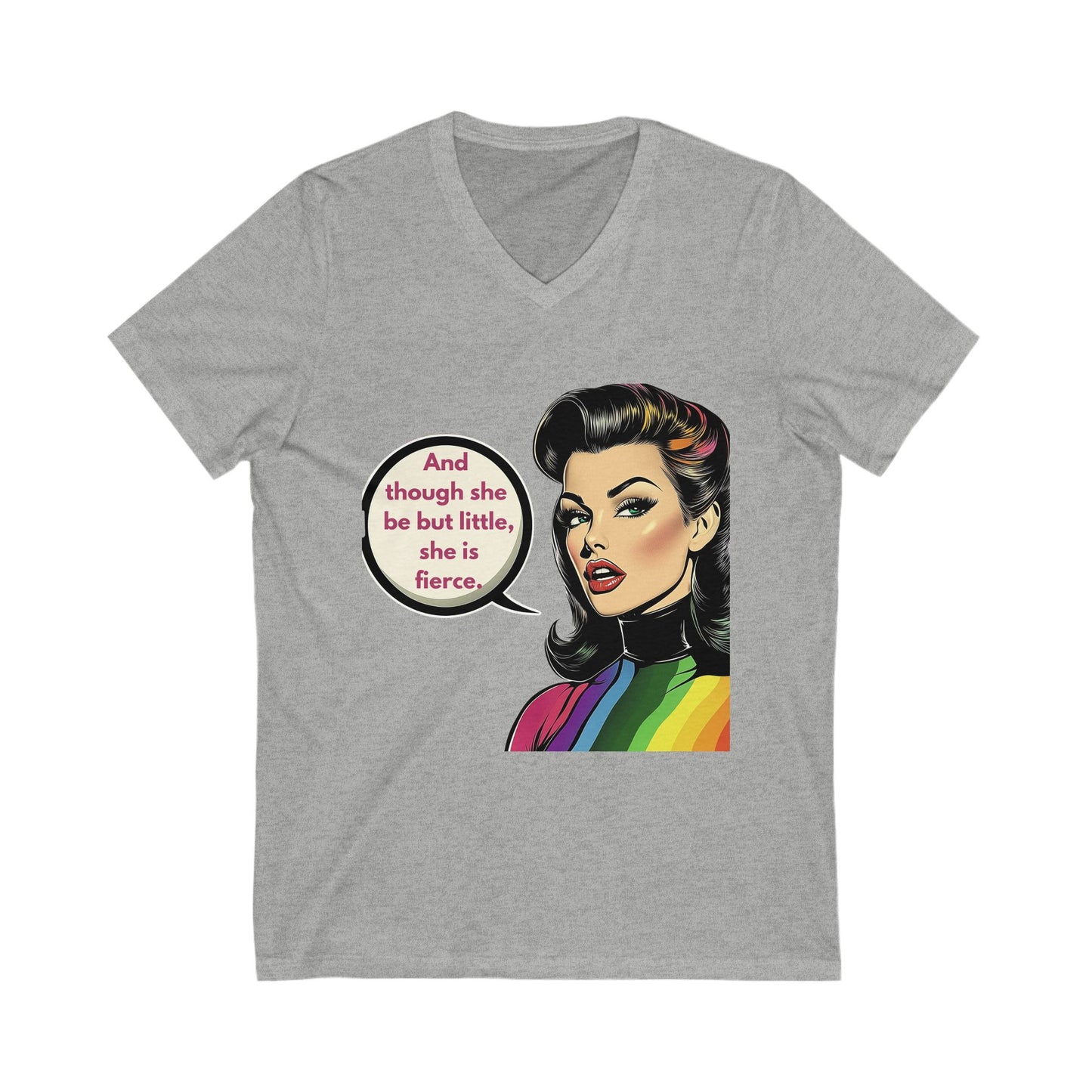 Fierce Femme Retro Rainbow V-Neck | LGBTQ+ Pride Empowerment Tee