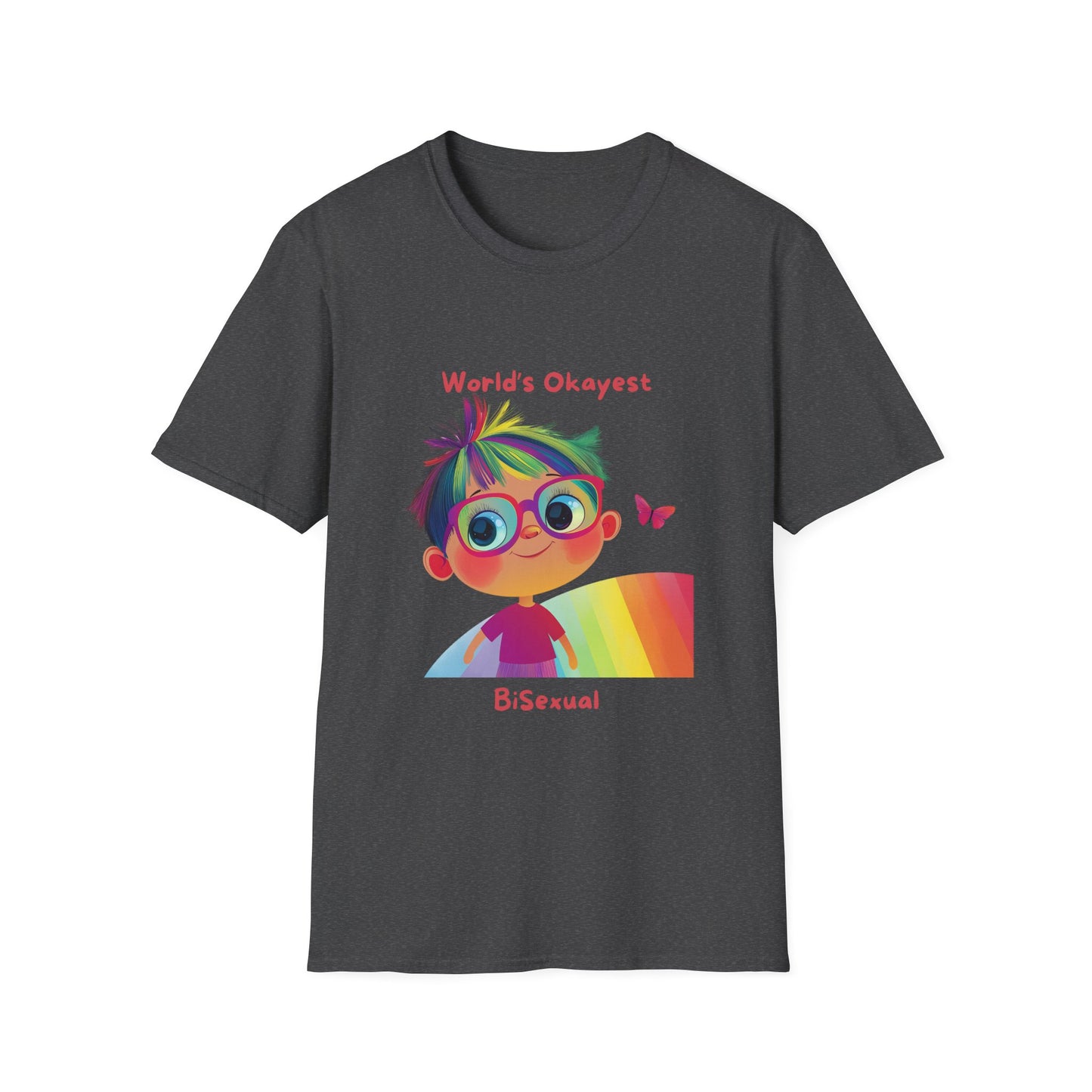 World's Okayest Bisexual T-Shirt | Cute Pride Rainbow Character | Kawaii LGBTQ+ Tee