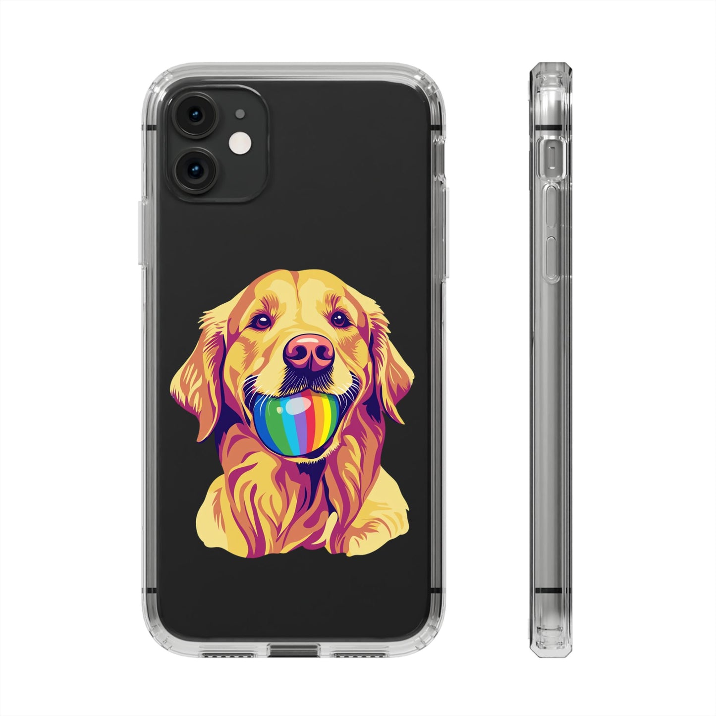 Rainbow Ball Golden Retriever Clear Phone Case | LGBTQ+ Pride Pet Lover Gift