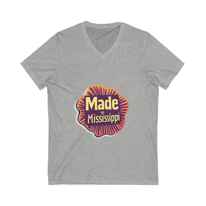 Made in Mississippi V-Neck T-Shirt | Southern Pride State Design | Retro Sunburst Unisex Tee
