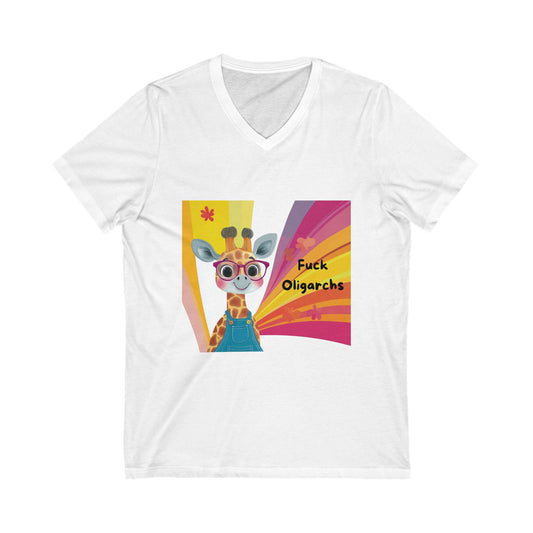 Kawaii Giraffe Economic Justice V-Neck | Cute Activist Unisex Tee