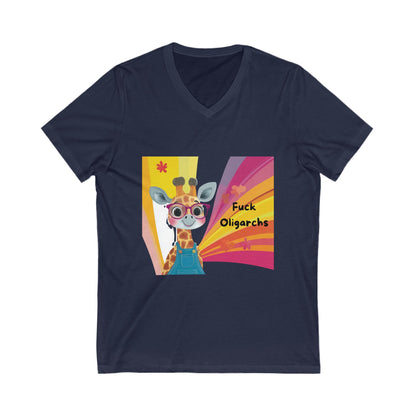 Kawaii Giraffe Economic Justice V-Neck | Cute Activist Unisex Tee