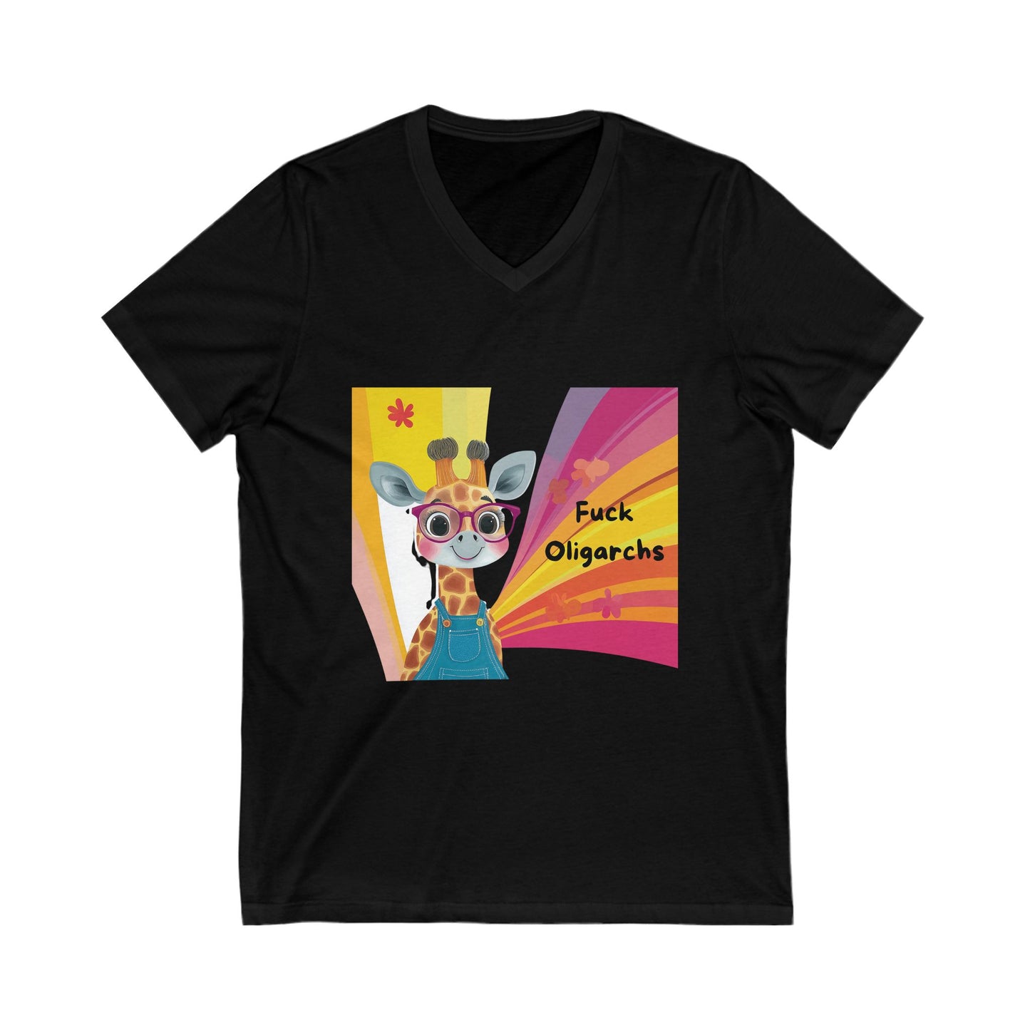 Kawaii Giraffe Economic Justice V-Neck | Cute Activist Unisex Tee