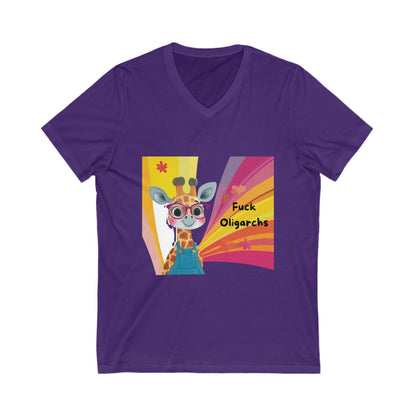 Kawaii Giraffe Economic Justice V-Neck | Cute Activist Unisex Tee
