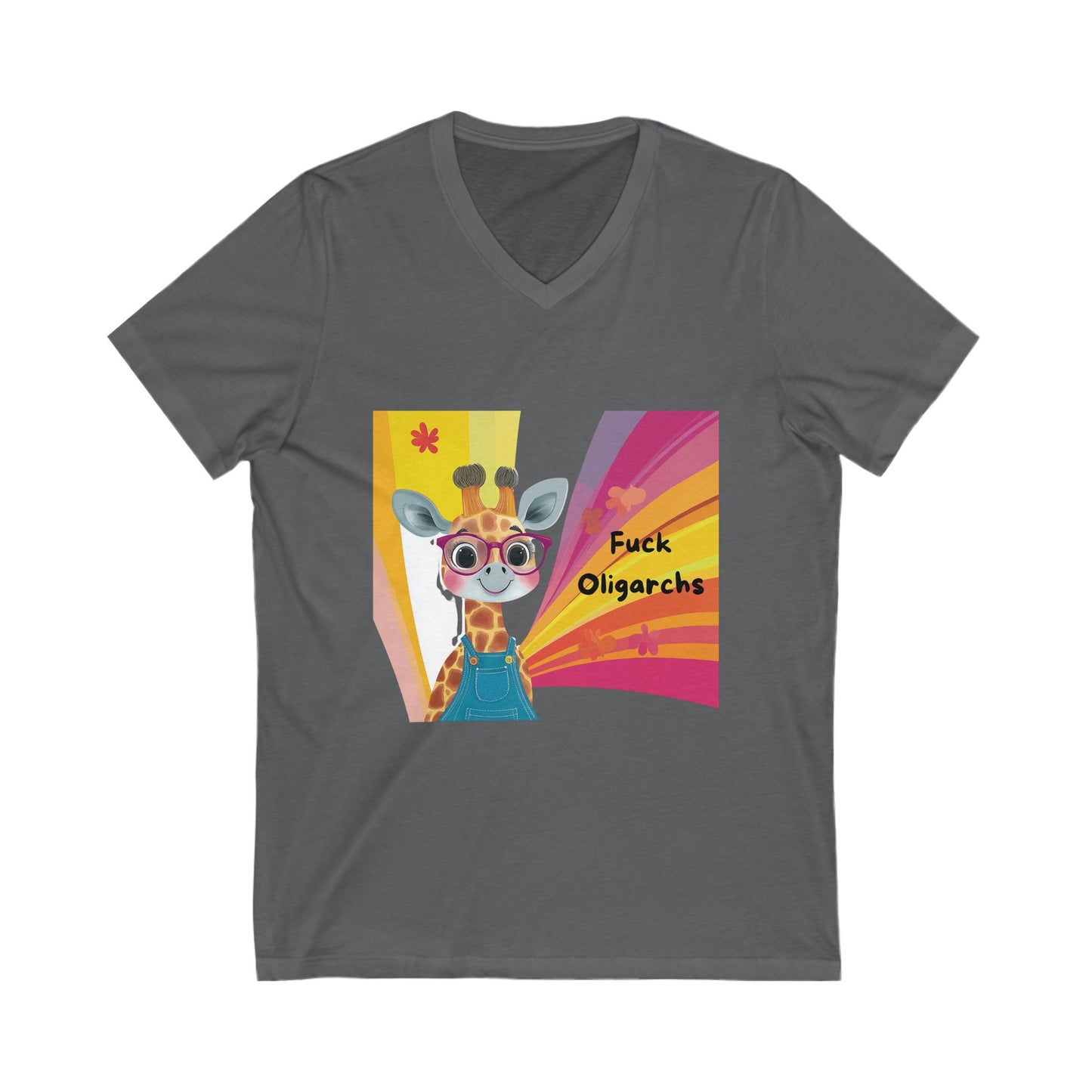 Kawaii Giraffe Economic Justice V-Neck | Cute Activist Unisex Tee