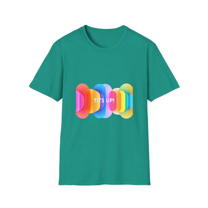 Colorful TITS UP! Unisex T-Shirt | Motivational Rainbow Pride Tee