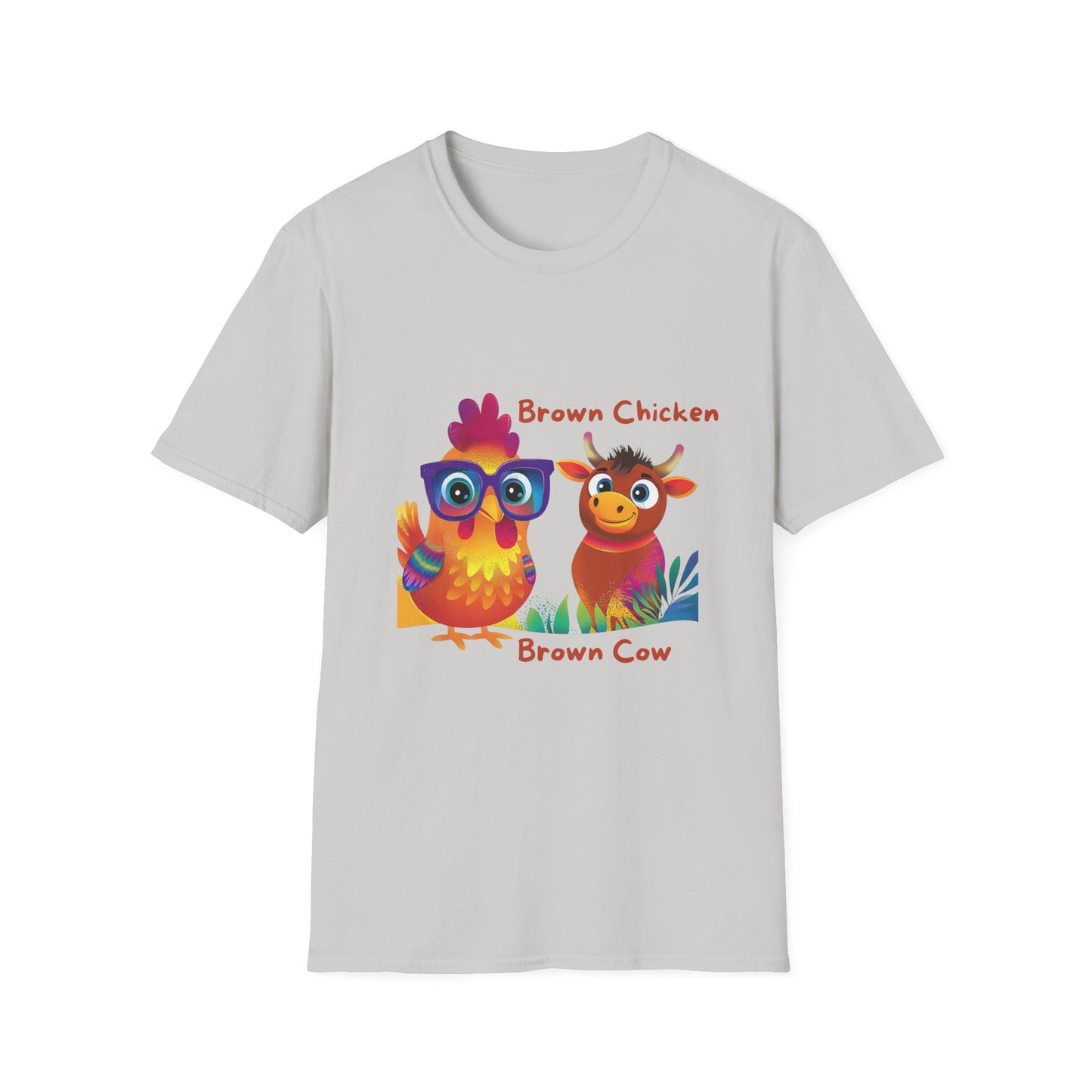 Cute Brown Chicken & Cow Friends T-Shirt | Kawaii Farm Animals Kids Educational Tee
