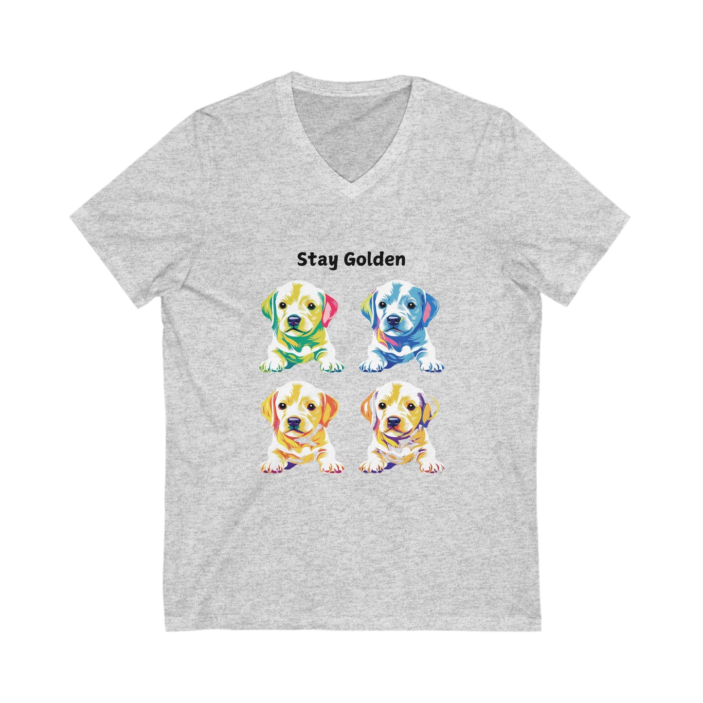 Stay Golden Pop Art Lab V-Neck | Colorful Golden Retriever Puppy T-Shirt