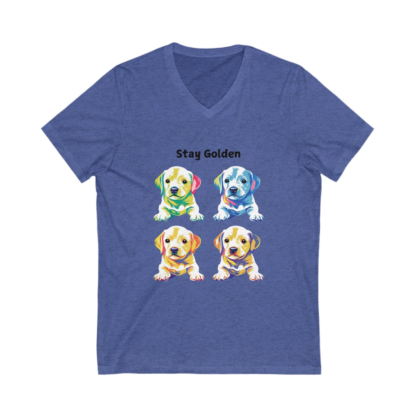 Stay Golden Pop Art Lab V-Neck | Colorful Golden Retriever Puppy T-Shirt