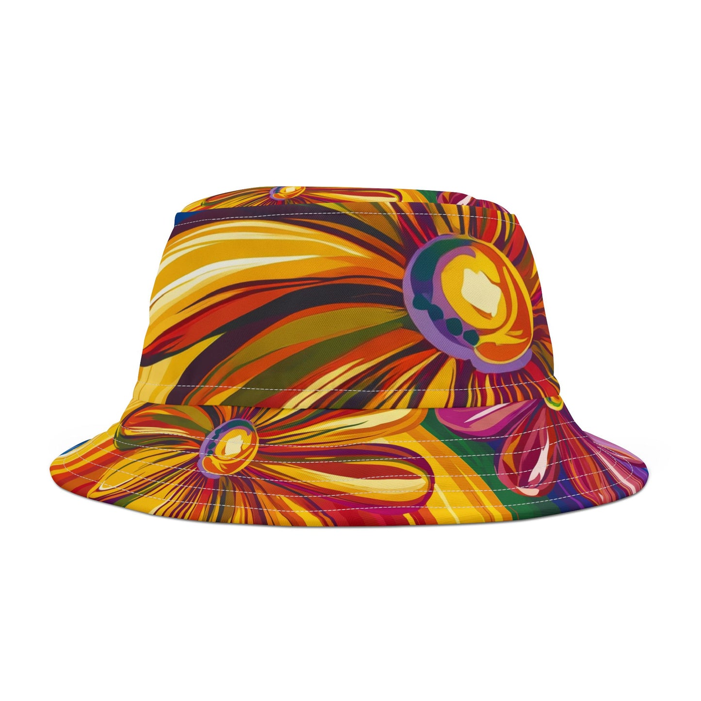 70s Floral Power Bucket Hat | Retro Psychedelic Pattern