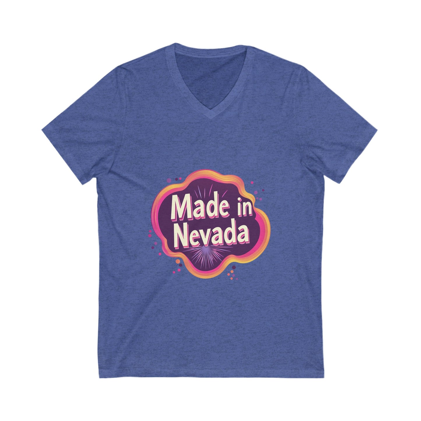 Made in Nevada V-Neck T-Shirt | Retro State Pride Design | Vintage Neon Unisex Tee