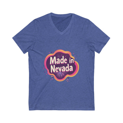 Made in Nevada V-Neck T-Shirt | Retro State Pride Design | Vintage Neon Unisex Tee