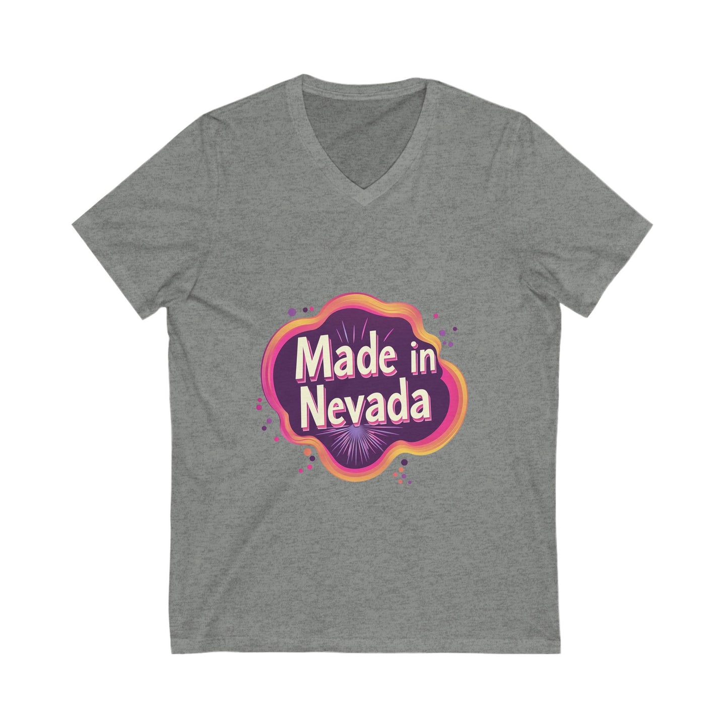 Made in Nevada V-Neck T-Shirt | Retro State Pride Design | Vintage Neon Unisex Tee