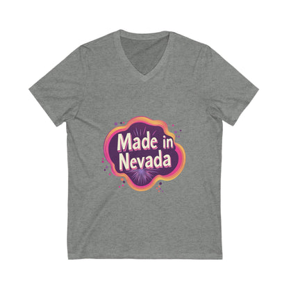 Made in Nevada V-Neck T-Shirt | Retro State Pride Design | Vintage Neon Unisex Tee